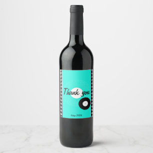 Teal, black and white 1950s theme chequered wine label