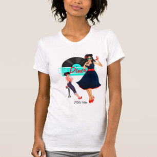 Teal black and white checkered 1950s T-Shirt