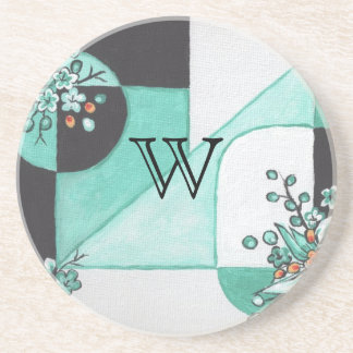 Teal , Black and White Coaster