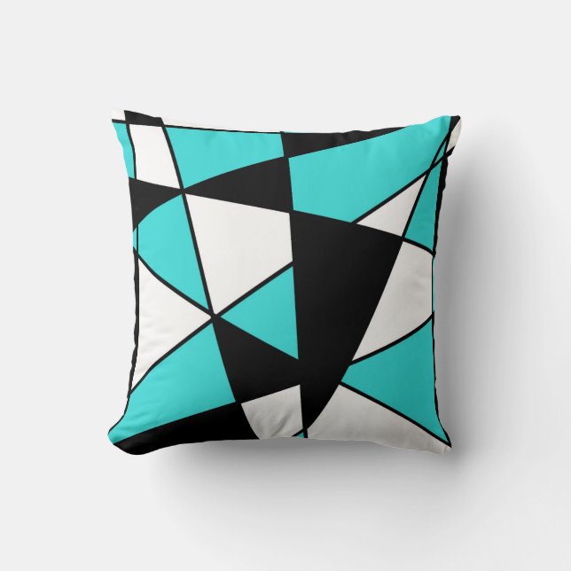 Teal Black and White Modern Geometric Pattern Cushion (Front)