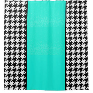 Teal, black, and white vintage chequered  shower curtain