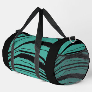 Teal + Black Animal Stripe Athletic Gym Travel  Duffle Bag