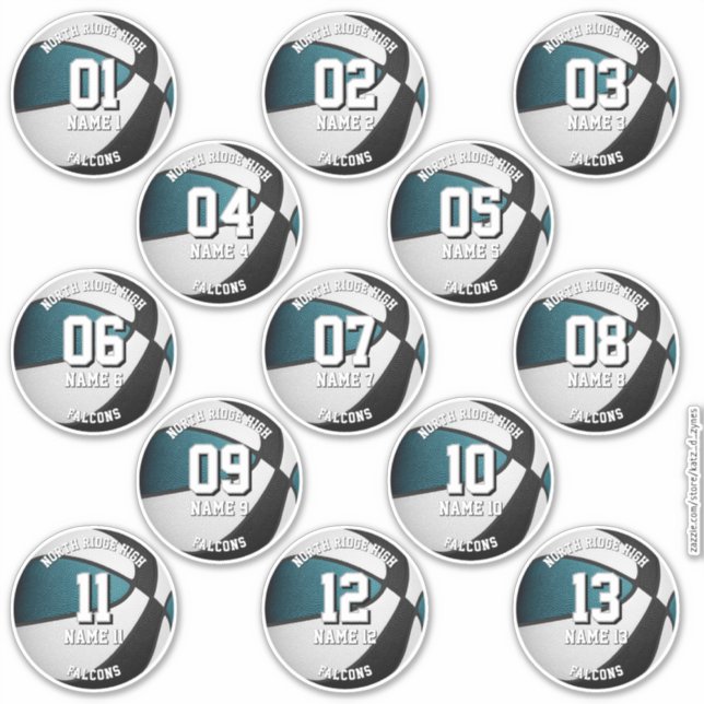 teal black basketball custom 13 players names (Front)