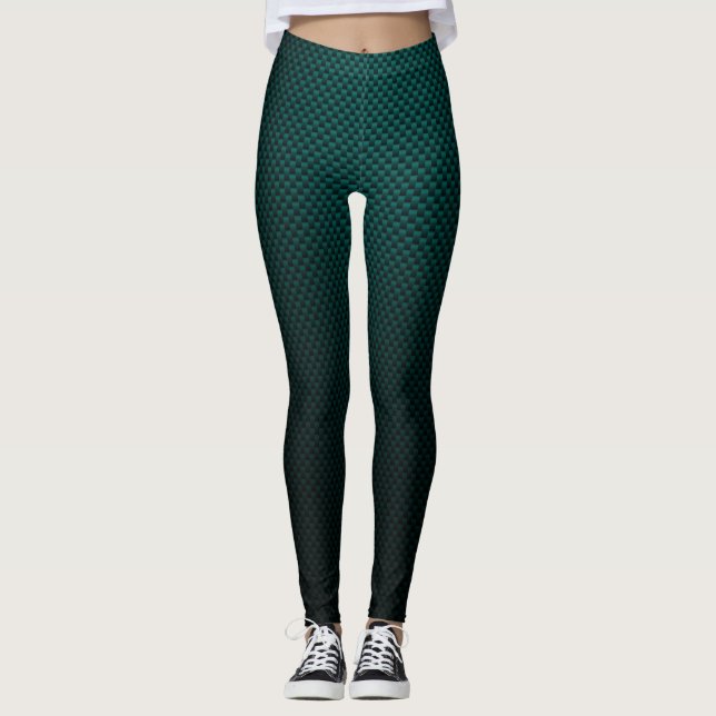 Teal black  carbon fibre patterned leggings (Front)