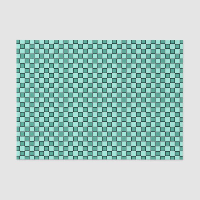 Teal Black Chequerboard Pattern Tissue Paper (Front)