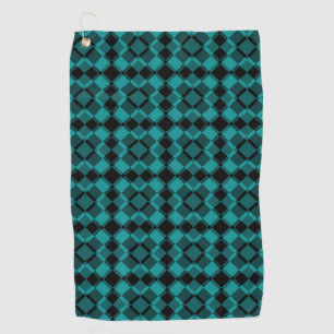 Teal Black Chequered Argyle Pattern Golf Towel