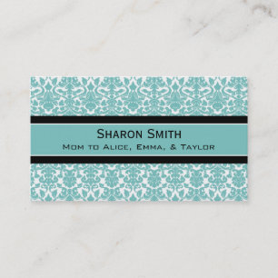 Teal Black Damask Retro Mum Calling Cards
