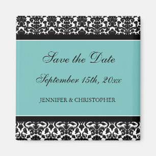 Teal Black Damask Save the Date Magnet
