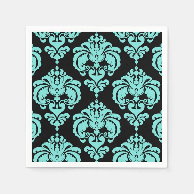 Teal & Black Damask Vintage Wedding Event Party Napkin (Front)