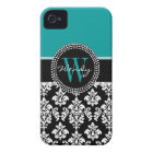 Teal, Black Damask Your Initial, Your Name