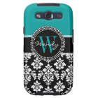 Teal, Black Damask Your Initial, Your Name