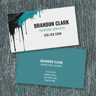 Teal Black Drip Corner Splatter Design Painting Business Card