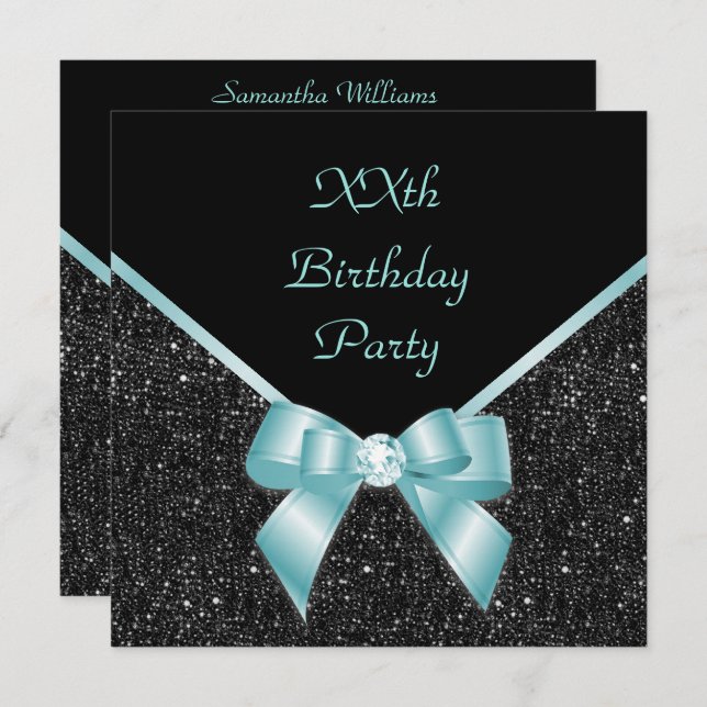 Teal & Black Elegance Birthday Invitation (Front/Back)
