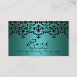 Teal & Black Elegant Damask Business Card