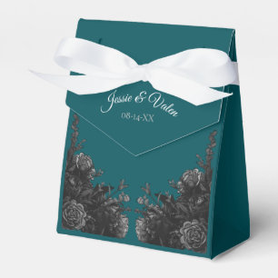 Teal Black Elegant Floral Wedding Favour Box