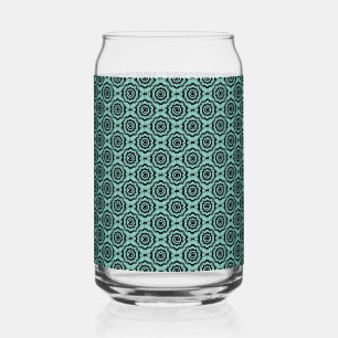 Teal Black Flower Seamless Pattern Can Glass