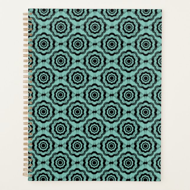 Teal Black Flower Seamless Pattern Planner (Front)