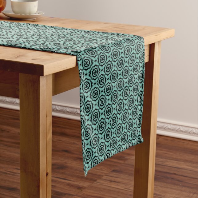 Teal Black Flower Seamless Pattern Short Table Runner (In Situ)