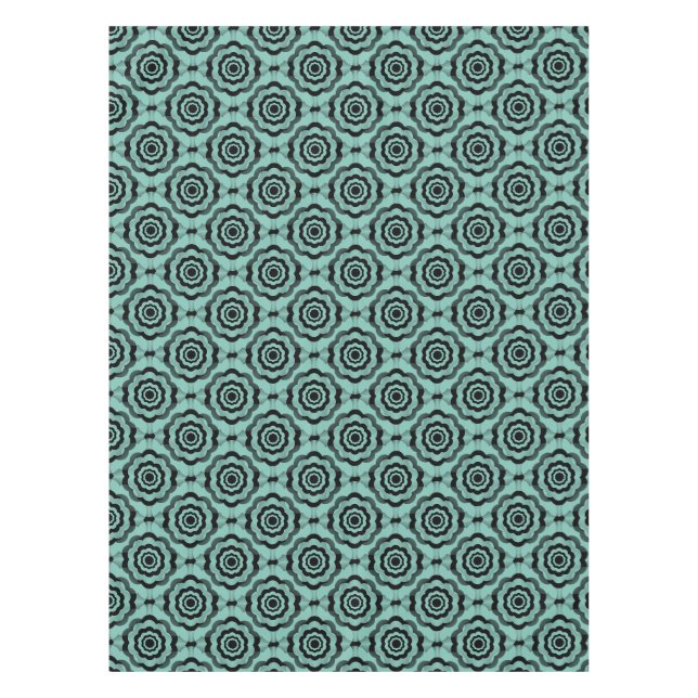 Teal Black Flower Seamless Pattern Tablecloth (Front)