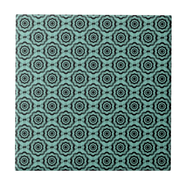 Teal Black Flower Seamless Pattern Tile (Front)