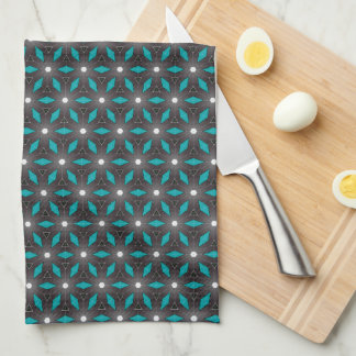 Teal+Black Geo Energy Flower Pattern Tea Towel