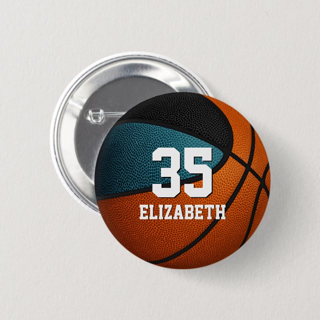 teal black girls boys basketball team colours 6 cm round badge (Front & Back)