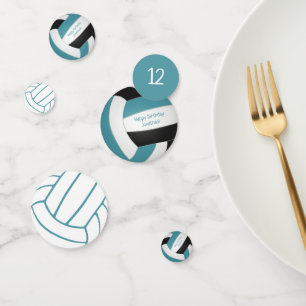 teal black girls boys volleyball celebration confetti
