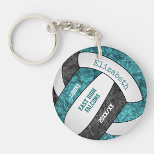 Teal black girls sports custom volleyball key ring