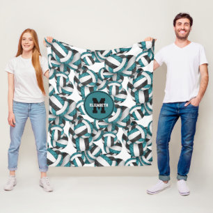 Teal black girly volleyball club colours fleece blanket