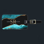 Teal Black & Gold Agate, DIY Name & Monogram Luggage Tag<br><div class="desc">A Trendy design of Teal,  Black and Gold Agate. Personalise your name,  initials or message in gold and white text and contact info on back. Click “Customise” to change colours and type styles.</div>