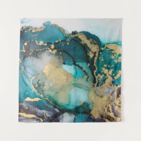Teal Black Gold Alcohol Ink Fluid Artabstract,art,