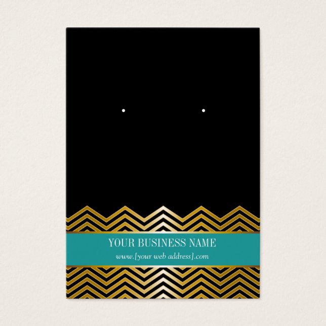 Teal Black Gold Chevron Custom Earring Card (Front)