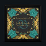 Teal Black   Gold Wedding Anniversary Gift Box<br><div class="desc">Unique and Stylish tribal batik inspired design in sparkly glitter effect gold, teal and black design - Exquisite and elegant custom Wedding, Anniversary or engagement present. Personalise with names, anniversary date and monogram or numbers - made into a wonderful wooden gift box to keep trinkets, jewellery box for your special...</div>