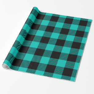 Teal Black Huge Buffalo Plaid Lumberjack Tartan Wrapping Paper