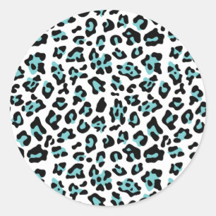 Teal Black Leopard Animal Print Pattern Classic Round Sticker