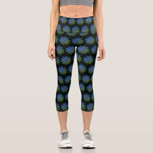 Teal & Black Lotus Mandala Capri Leggings