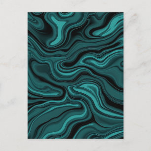 Teal Black Marble Swirl Abstract Liquid Wave Postcard