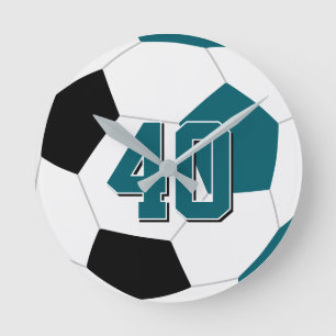 teal black or ANY team colours kids soccer Round Clock