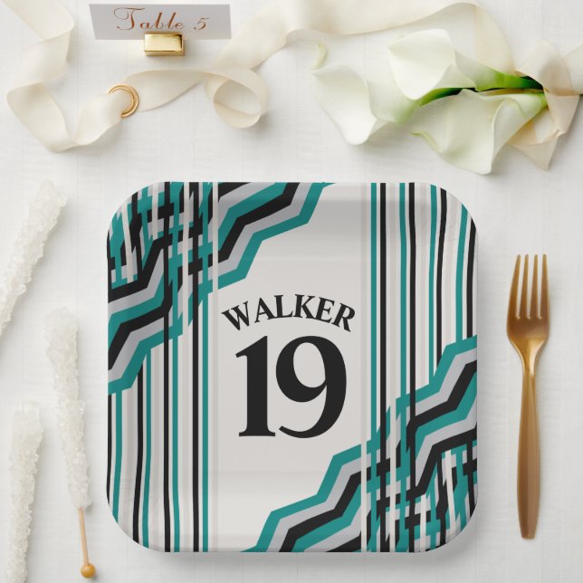 Teal & Black Personalised Paper Plate (Wedding)