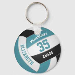 teal black personalised team name volleyball key ring