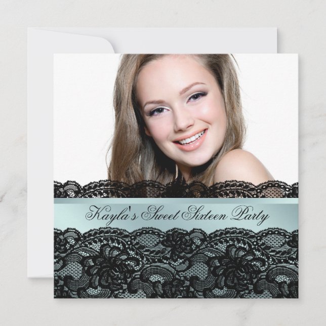 Teal Black Photo Sweet Sixteen Birthday Party Invitation (Front)