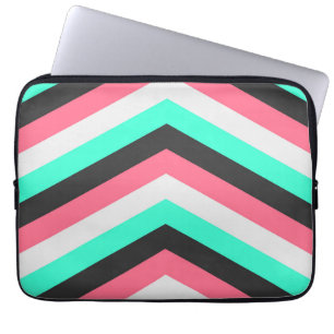 Teal Black Pink and Aqua Hipster Stripes Laptop Sleeve