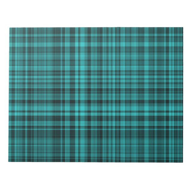 Teal Black Plaid Chequered Pattern  Notepad (Front)