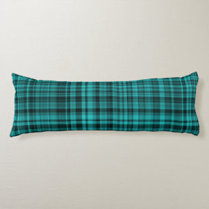 Teal Black Plaid Pattern Body Cushion