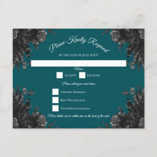 Teal Black Rose Gothic Wedding Reply Card