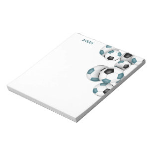 teal black soccer balls accent custom name notepad