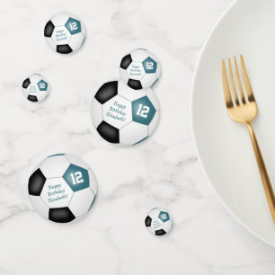 teal black soccer birthday party confetti