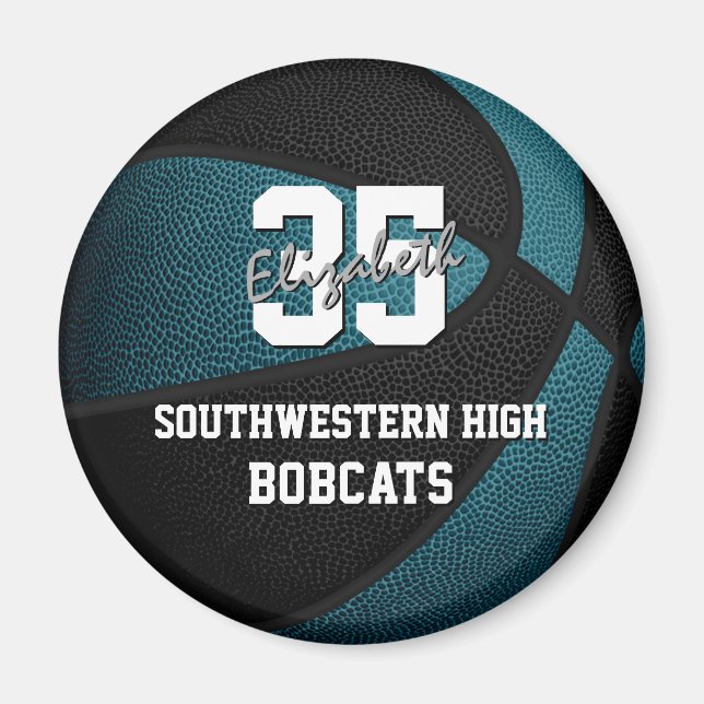 teal black sports team colors gifts basketball magnet (Front)