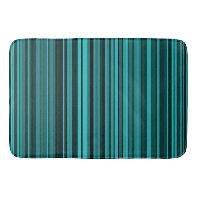 Teal Black Stripes Bath Mat (Front)