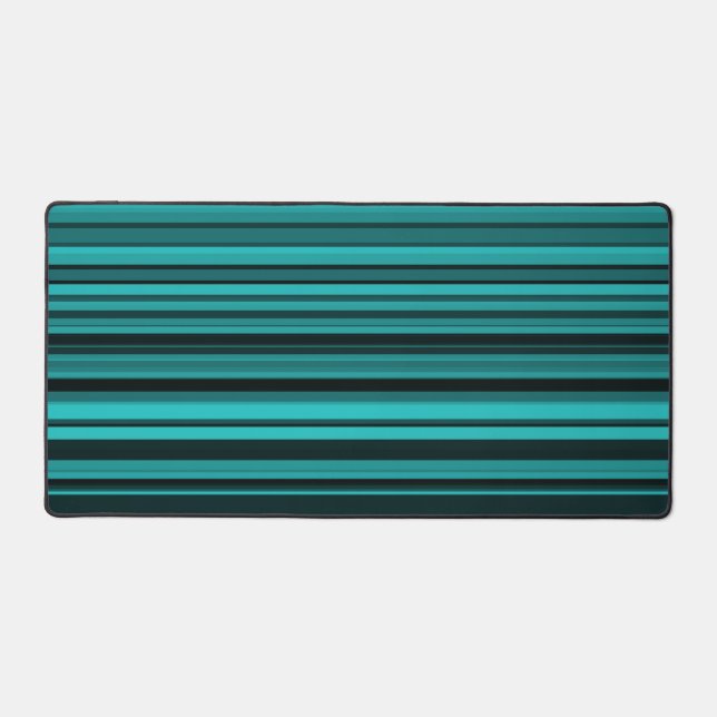 Teal Black Stripes Desk Mat (Front)